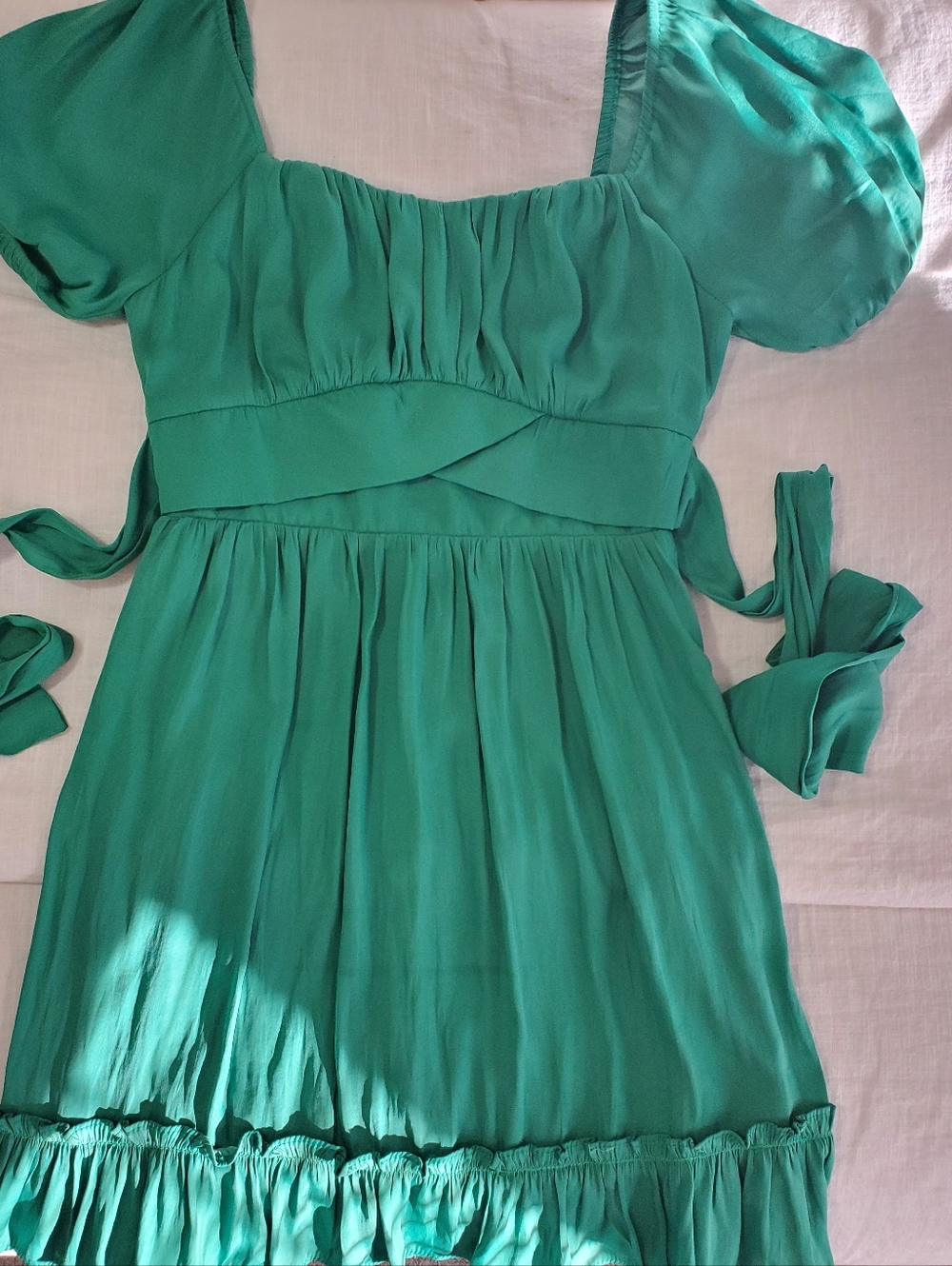 Altar'd State Emerald Green Puff-Sleeve Mini Dress